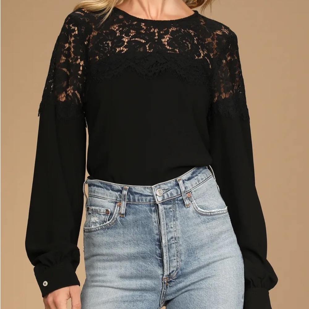 LULU’S | Picture This Black Long Sleeve Lace Top - Picture 3 of 13